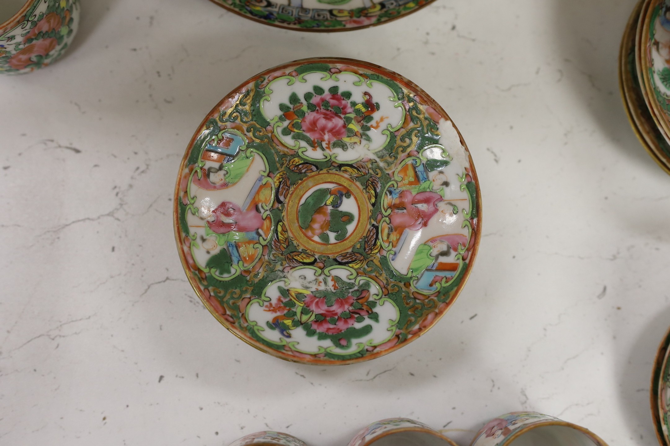 A group of Chinese Canton decorated famille rose tea wares, 19th / early 20th century